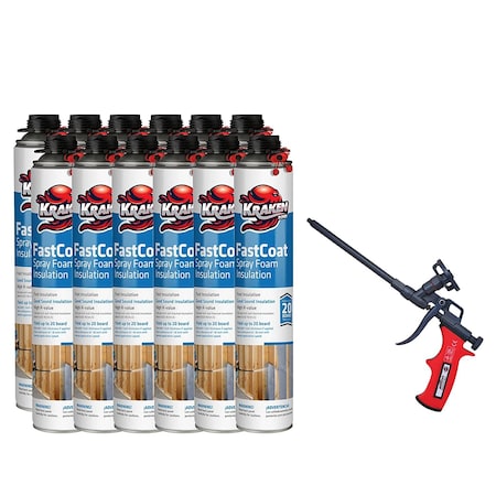 Krakenbond Krakenbond FastCoat Insulation Foam Spray, 27.1 oz, 12 Gun Use Cans, 1 Spray Foam Gun, 13PK 12FC1SG